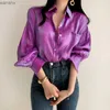 Chemises de chemisiers pour femmes chemises de couleur dégradée femme 2022 mode couleur vive femme élégant collier flip bouton blusa manche bouffante décontractée topl2405