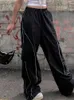 Damesbroek mode oversized zwarte trainingsbroek lage opkomende reflecterende streep vracht lady y2k streetwear baggy jogger casual Koreaans Koreaans