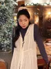 Lässige Kleider Kusahiki Korean Chic Spring Perspektive Rückenschnüre Sticked Tanp Top Kleid Mode vielseitige ärmellose Frauen