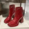 Scarpe casual stivali caviglia in pelle sexy in pelle sexy tallone alto grazioso piattaforma gotica con cerniera rossa corta donna mujer femminile