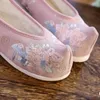 Casual Shoes Veowalk Winter Women Cotton Fabric Hanfu With Warm Faux Fur Lining Ankle Strap Chinese Embroidered Pointy Flats Vintage