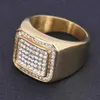 Anneaux de bande HIP HOP MENS Iced Cubic Zircon Square Ring 316L en acier inoxydable de haute qualité CZ Cool Mens Rparty Jewelry Direct Shipping J240429