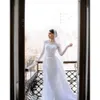 スパンコールの豪華な長いシーススリーブドレスウェディングドレスのためのブライダルガウン取り外し可能な列車サウジアラビアの花嫁ドレスES