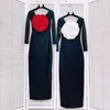 Casual Dresses ZZSLUIA 3D Flower Appliques Designer Slim Long For Women Slash Neck Sleeve Elegant Sexy Dress Female Cloth
