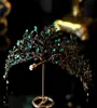 Luxury Baroque Black Green Crystal Leaf Bridal Crown Tiaras Righestone Crowns Infantis Brides Brides Bandeaux Accessoires de cheveux Y5343514