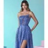 PromMraire Crystal Evening Beads bleu Élégant gaine Illusion Robes formelles paillettes pour OCN spécial Split Robe de Soiree