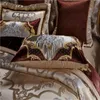 Gouden zijden katoen luxe satijn jacquard beddengoed set queen king size bruiloft sets bed vellen dekbedoverdeksel 240415