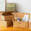 Aufbewahrungskörbe rechteckige Lagerkörbe mit Deckel gewebtes handgefertigtes Wäscherei Korb Home Storage Box mit Deckelbringe Panier Rangement