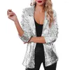 Women's Jackets Solid Color Cardigan Chic Sequin Lapel Office Work Jacket Open Front Coat Stylish Clubwear For Casual Formal