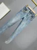 Jeans feminino shinestone borla 2024 primavera e verão elástica de cintura alta slim fit emagrece calças magras