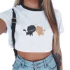 Tank da donna CDJLFH 2024 Summer White Crop Top Femme Short Shirt Shirt Stampa Harajuku Tops Women Cropped Abiti per streetwear