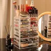 Cosmetic Organizer Makeup organizer skin care large transparent cosmetic display box with stackable storage 11 drawers for dressing 4 sets Q240429