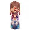 Casual Dresses Character Dress Cartoon Style Portrait Street Wear Long Sleeve Beach Woman V Neck Graphic Oversized Chiffon