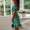 Femmes Robes Été 2024 Sexy V Neck Floral Print Boho Beach Robe Ruffle Short Sleeve A Line Mini Wrap Sundress Robe 240423