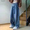 Jeans masculins 2023 Automne Nouveau Jeans Blue Loose Blue Fashion Coréenne Straiteur Baggy Pantalons de jambe Vintage Streetwear Hip Hop Pantalon plus taille 5xl WX