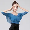 STAGE USE Couleur solide Flamengo Girl Latin Dance Tops Competition Femmes Elegant Ruffle Top Practice Girls Slim Fit Line Costume Costume
