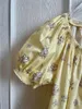 Blouses des femmes 2024 Fashion Fashion Bubble Sleeves Sexy Pastoral Floral Yellow Doll Top 0606