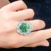 Clusterringe 10CT Blaugrüne Moissanit -Diamantring Bright Cut 925 Sterling Silber Frau Braut Hochzeit engagiert Jubiläum Luxus