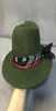 Etnische stijl Groene brede runderfedora hoed 100 wol vrouwen vilt hoeden panama hoed met tulband lint verbeterbaar varkensstijl9411645