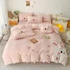 Bedding Sets Pink Cute Cartoon Applique Embroidery Set Velvet Fleece Duvet Cover Bed Sheet Fitted Skirt Pillowcases