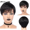 Wigs FAVE Pixie Cut Wig Short Human Hair Wig 150% Brazilian Remy Straight Wig Natural Black With Bangs Mature & Capable Hairstyle Wig