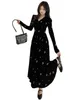 Casual jurken grote dames Franse vintage elegante v-hals gefragmenteerde bloem lange jurk vrouwelijke slanke fit zwart fluwelen geborduurd