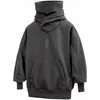 Ninja neck hoodies man herfst en winter fleece sweatshirt hiphop vaste lange mouw hoodie pocket losse capuchon y2k kleding mannen 240430