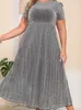 Polyester Plus taille élégante et assez longue robes de fête de fête gris