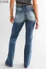 Jeans femminile 2024ol Temperament Bootleg pantaloni a metà vita blu per donne merci