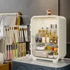 Kosmetischer Organizer Nordic Luxury Desktop Kosmetik -Aufbewahrungsbox mit LED -Leuchten Spiegel Schlafzimmer Hautpflege Make -up Pinsel Lippenstift Q240429