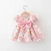 Robes de fille filles robe de bébé d'été coton grand arc