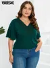 T-shirt da donna Gibsie plus size V Neck Contrast Contrasto in pizzo Top Top Womens 2023 Fashion Shirtwx