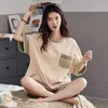 Frauen Nachtwäsche -Pyjama Set 2 Stücke Anzug Short Sleeves Schlaftimen Hosen weibliche Nachtwäsche Baumwolle Pijamas kostenlos Schiff