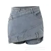 Kvinnors jeans wepbel 2024 hög midja kort oregelbunden bred ben denim byxor sommar kjolade leggings shorts kjolar