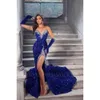 Split Shinny Royal Evening Blue Prom Dresses Nieuwe Sweetheart Mermaid Sequins Beads Long Party Ocn Jurken Women Formal Vestidos BC18173