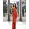 Strapless prom elegante oranje jurken jurken avondplooien split formeel lange speciale ocn feestjurk