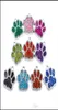 Charms Jewelry Findings Components 50Pcs Hc358 Bling Enamel Cat DogBear Paw Prints Hang Pendant Fit Rotating Key Chain Keyrings B4957904