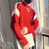 Men's Sweaters Knit Sweater Male Red Patchwork Clothing No Hoodie Pullovers Korean Style Selling Products 2024 Over Fit Heated Baggy
