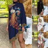 Sukienki swobodne kobiety skąpe kołnierz Pojedynczy asymetryczna wzrasta sukienka wielokolorowa Peacock Print kantar seksowna odzież żeńska