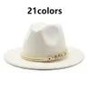 Fedora Hats Women Matel Rope Chain Band Belt Luxury Jazz Cap Wide Brim Solid Church Elegant Black White Felted Bucket Cap Hat Wome4475351