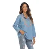 Women's Blouses Eaeovni Summer Boho Embroidered Mexican Shirts Long Sleeve Casual Tops Blouse Denim Peasant