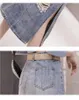 Skirts Retro Blue Denim Fringe Slim Umbrella Half Length Skirt For Women A Line