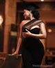 2024 Plus Size Black One-Piece Jumpsuits Promdress Prom Dresses For Black Women One Shoulder Pärled Birthday Dress Gradation Dresses Second Reception GOWNS AM809