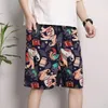 Heren shorts zomer dunne katoenen zijden strandbroek casual losse slaapkleding mode print geometrie streetwear hoge kwaliteit man huiskleding