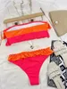 Dames Swimwear Sexy Bandeau Bikini 2024 Mujer Women Orange Patchwork Push Up Ruffles Micro Swimwear Braziliaans strand badpak Thong Swimsuit Y240429