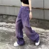 Jeans femminile bugilaku streetwear in difficoltà di jeans da donna tasche a vita alta pantaloni casual dritti femminile