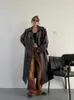 Trench Cods Coats Spring Autumn Long Loose Brown PU Cuir PU pour femmes Beau à deux poitrines Américain et Européen Fashion 2024