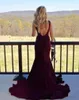 Party Dresses Burgundy Prom Boat Neck Sexy Sleeveless Backless Sweep Train Long Mermaid Formal Evening Dresswns