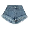 Frauen Jeans Design Sinn Nische Mode hohe Taille schlampig unregelmäßige Quasten Pelzy Denim Shorts Wide Leghose Freizeit für Frauen