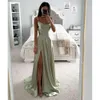 Straps Satin Line Light Green Prom A Evening Dress Elegant Pleats Split Formal Long Special Ocn Party Dress Robe De Soiree